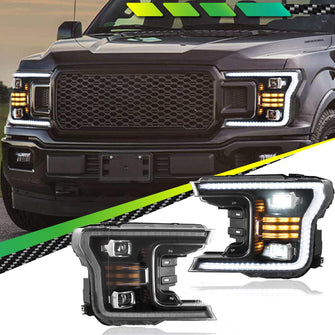 LED Headlights Assembly for Ford F-150 F150 2018-2020 Black Housing Front-Lights