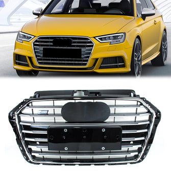 Chrome S3 Style Front Grille For Audi A3 S3 8V 2017–2020 Front Bumper Grill
