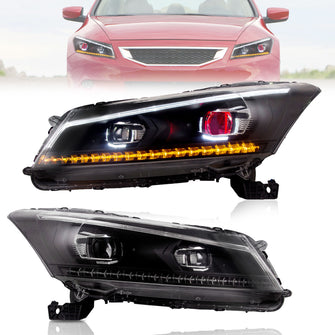 Pair LED Demon Eye HeadLights For Honda Accord 2008-2012 W/Sequential L+R