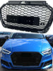 RS3 Style Badgeless Front Grille Black Honeycomb For Audi A3 S3 8V 2017–2020