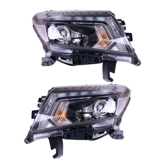 Headlights Front Lamp Black LED For Nissan Navara NP300 D23 2015-2021 Pair ST STX