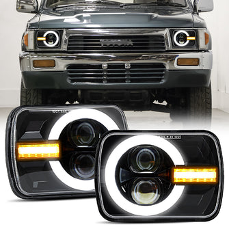 Pair 7x6'' 5x7'' LED Headlights Hi/Lo/DRL Turn Light for 1983-2004 Toyota Hilux