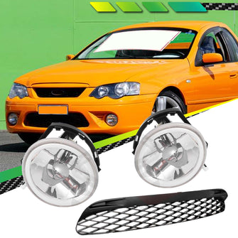 Pair Fog Light Lamp (Halo LED) & Lower Bumper Grille For Ford Falcon BF XR6 XR8