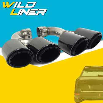 Left + Right Black Exhaust Tips Twin Muffler Pipe for VW Touareg 2011-2018