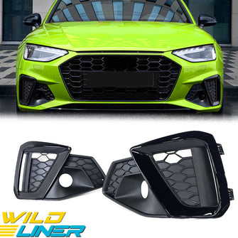 Black Fog Light Grille Bezels for Audi B9.5 A4 S4 2020-2024 (Sline only)