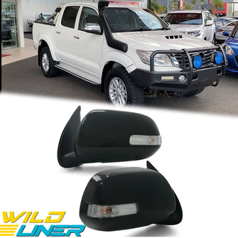 Unpainted Black Door Mirror Covers With Indicator PAIR For Toyota Hilux SR5 2011 - 2014