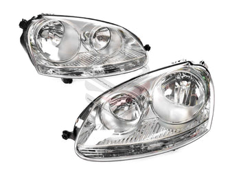 Set Pair LH+RH Head Light Lamp (Chrome) For Volkswagen VW Golf MK5 2004-2008
