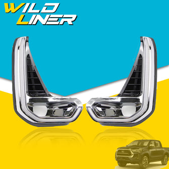 For 2020-2024 Toyota Hilux Revo LED DRL Daytime Running Light Fog Lamp Chrome W/ Turn