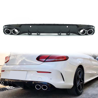 C43 Style Black Diffuser w/ Silver Round Exhaust Tips for Mercedes C205 Coupe/Convertible C300 C250 AMG 2015-2021 di29