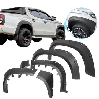 6pcs Fender Flares Wide Body Matt Black For Mitsubishi Triton MR 2019-2023 Dual Cap