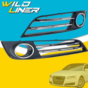 Left+Right For 2011-2014 Audi A8 D4 Fog Light Grille Cover Chrome+Black