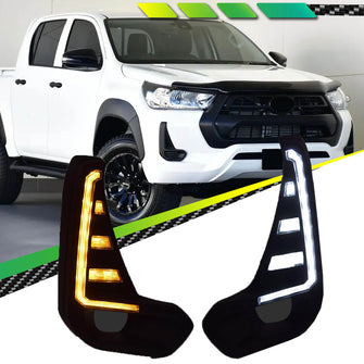 LED Sequential DRL Indicator Fog Light Covers For Toyota Hilux SR SR5 2020~2024