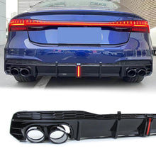 Gloss Black Rear Diffuser w/ Light + Exhaust Tips for Audi A7 C8 S-line S7 2019-2023