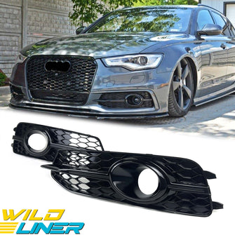 All Black Fog Light Grille Covers Left+Right Audi A6 C7 S-Line S6 2012-2015