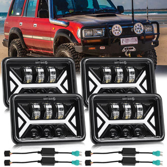 4pcs 4x6'' LED Headlights w/Adapters For Toyota Landcruiser 61 62 80 Series
