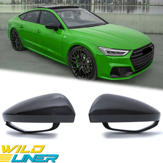 For 2019-2023 Audi A6 C8 S6 RS6 A7 S7 Gloss Black Side Mirror Cover Caps w/o Assist mc145